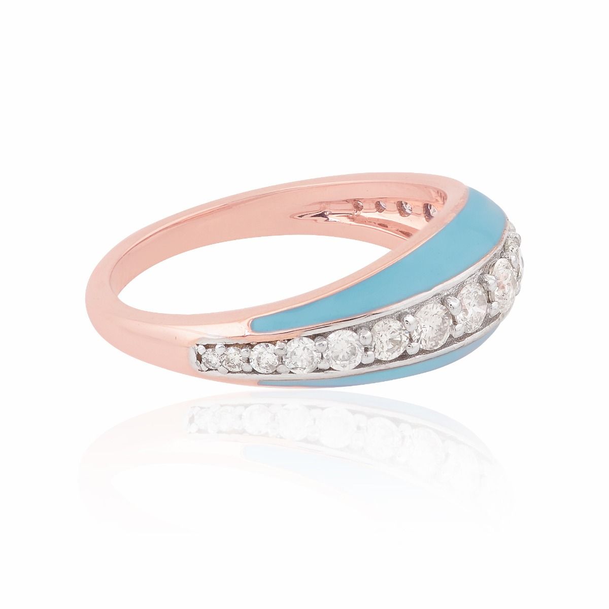 0.60 TCW Round Brilliant Cut Diamond Ring 18K Rose Gold Blue Enamel Fine Jewelry | Birthday Gift for Her