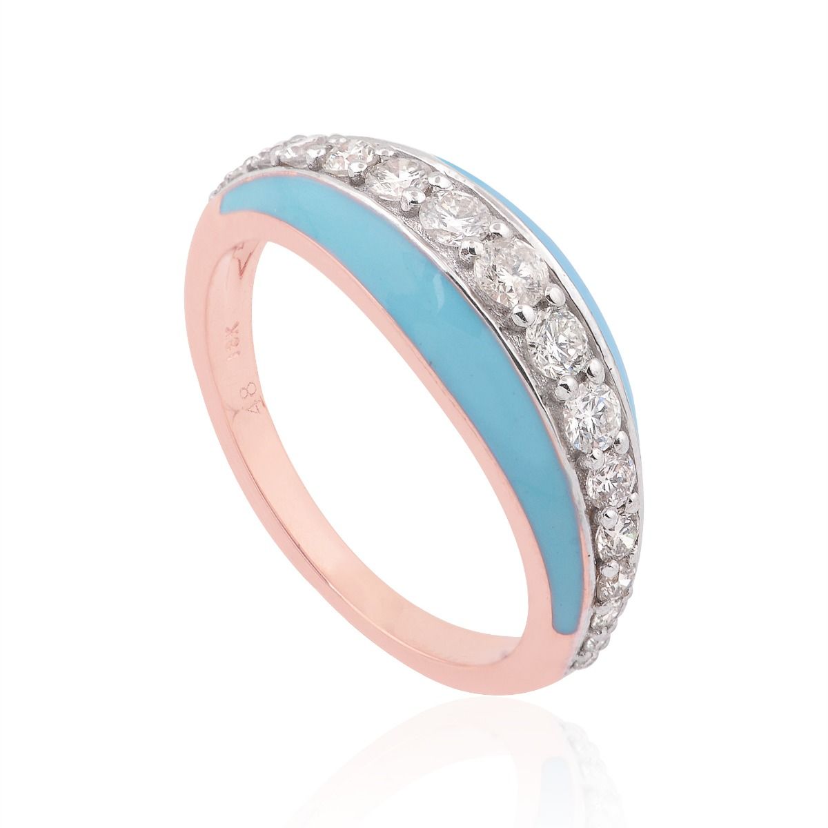 0.60 TCW Round Brilliant Cut Diamond Ring 18K Rose Gold Blue Enamel Fine Jewelry | Birthday Gift for Her