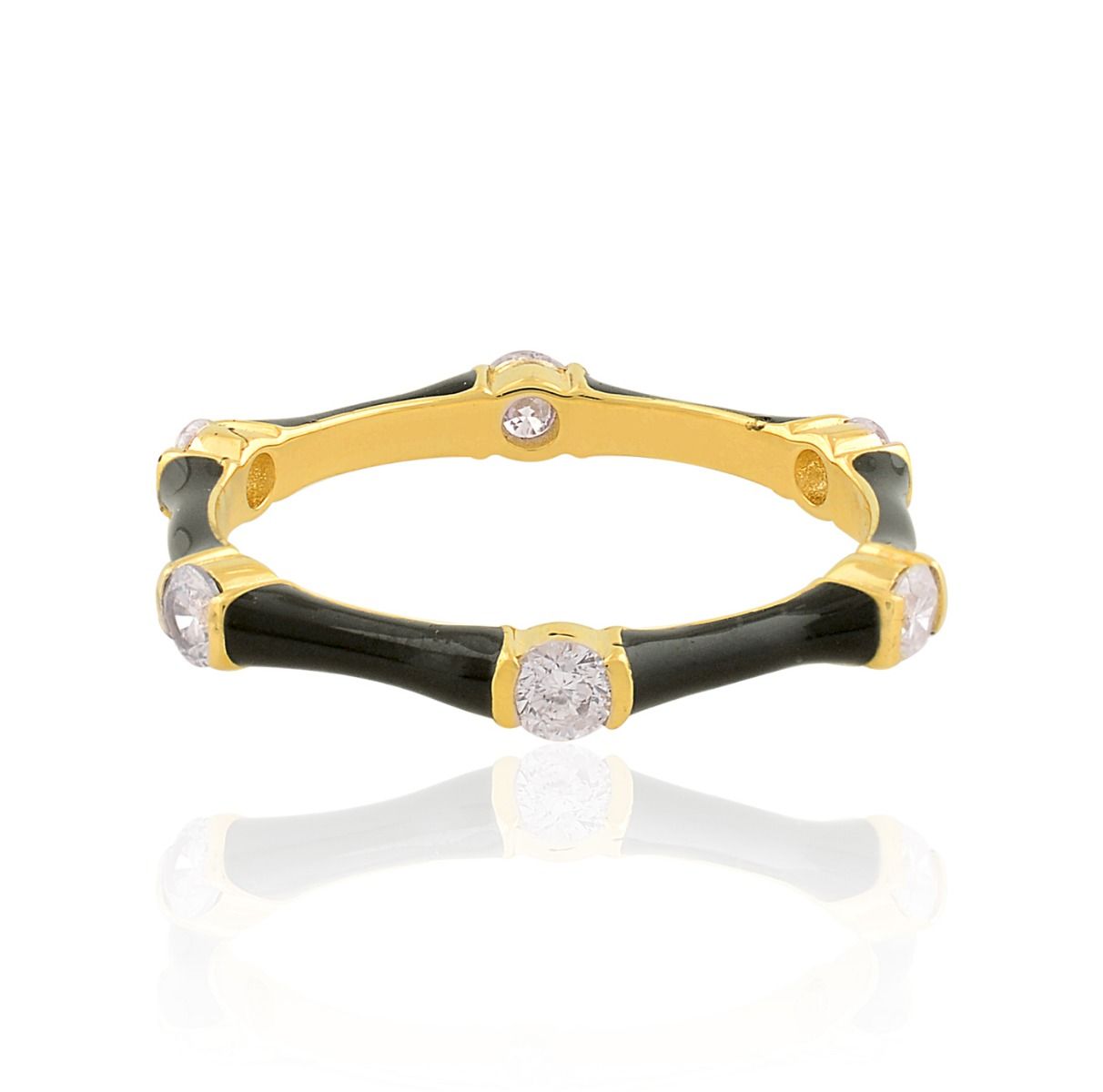 18k Yellow Gold 0.60 TCW SI Clarity HI Color Diamond Black Enamel Jewelry For Women