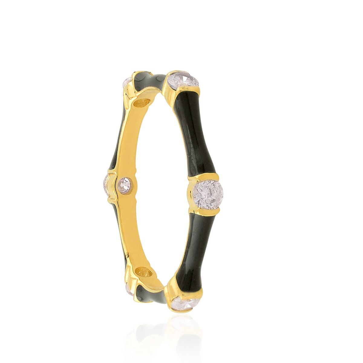 18k Yellow Gold 0.60 TCW SI Clarity HI Color Diamond Black Enamel Jewelry For Women