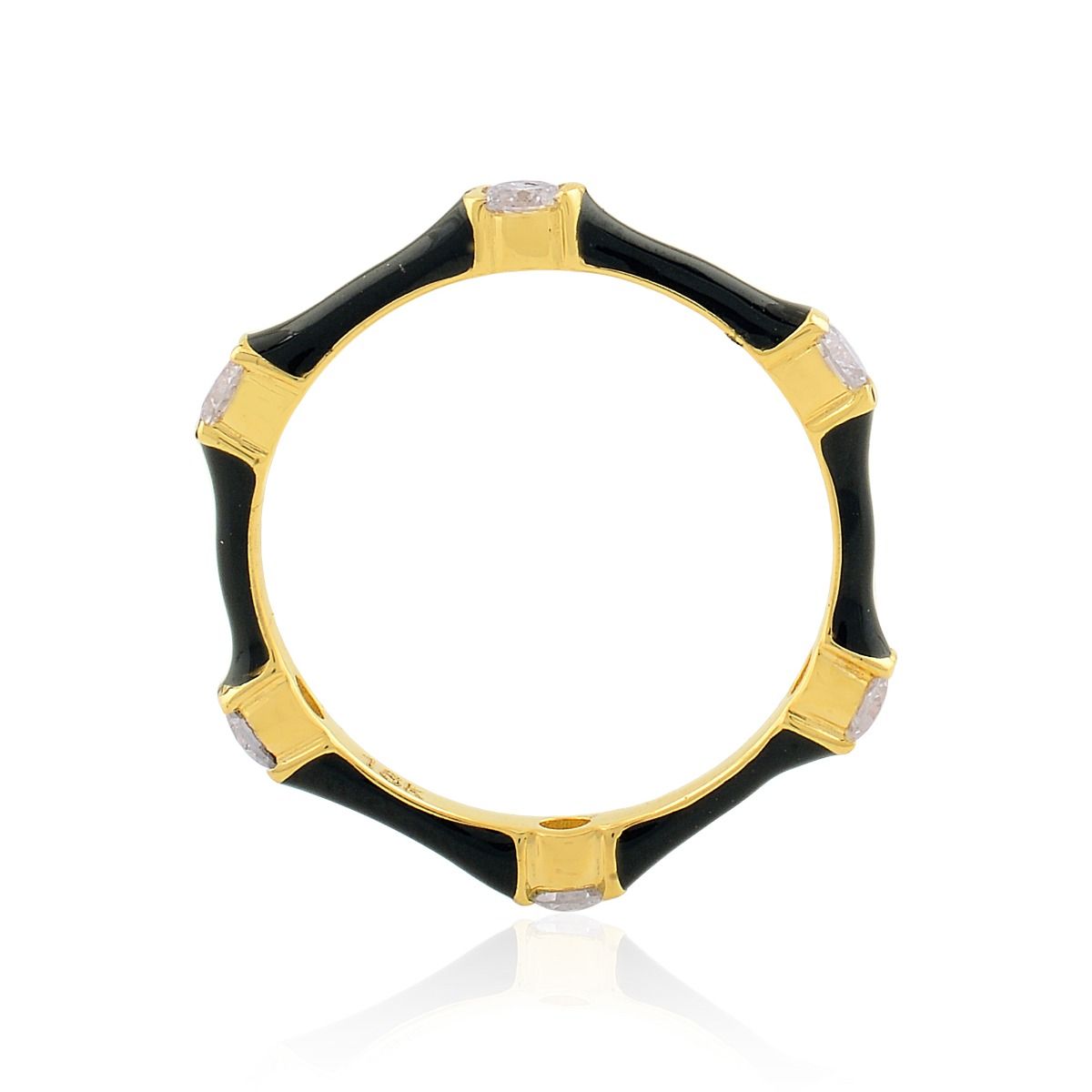 18k Yellow Gold 0.60 TCW SI Clarity HI Color Diamond Black Enamel Jewelry For Women