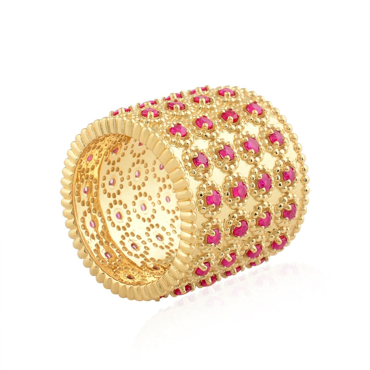 Real Ruby Solid 18 Kt Yellow Gold SI Clarity HI Color Diamond Cigar Band Ring