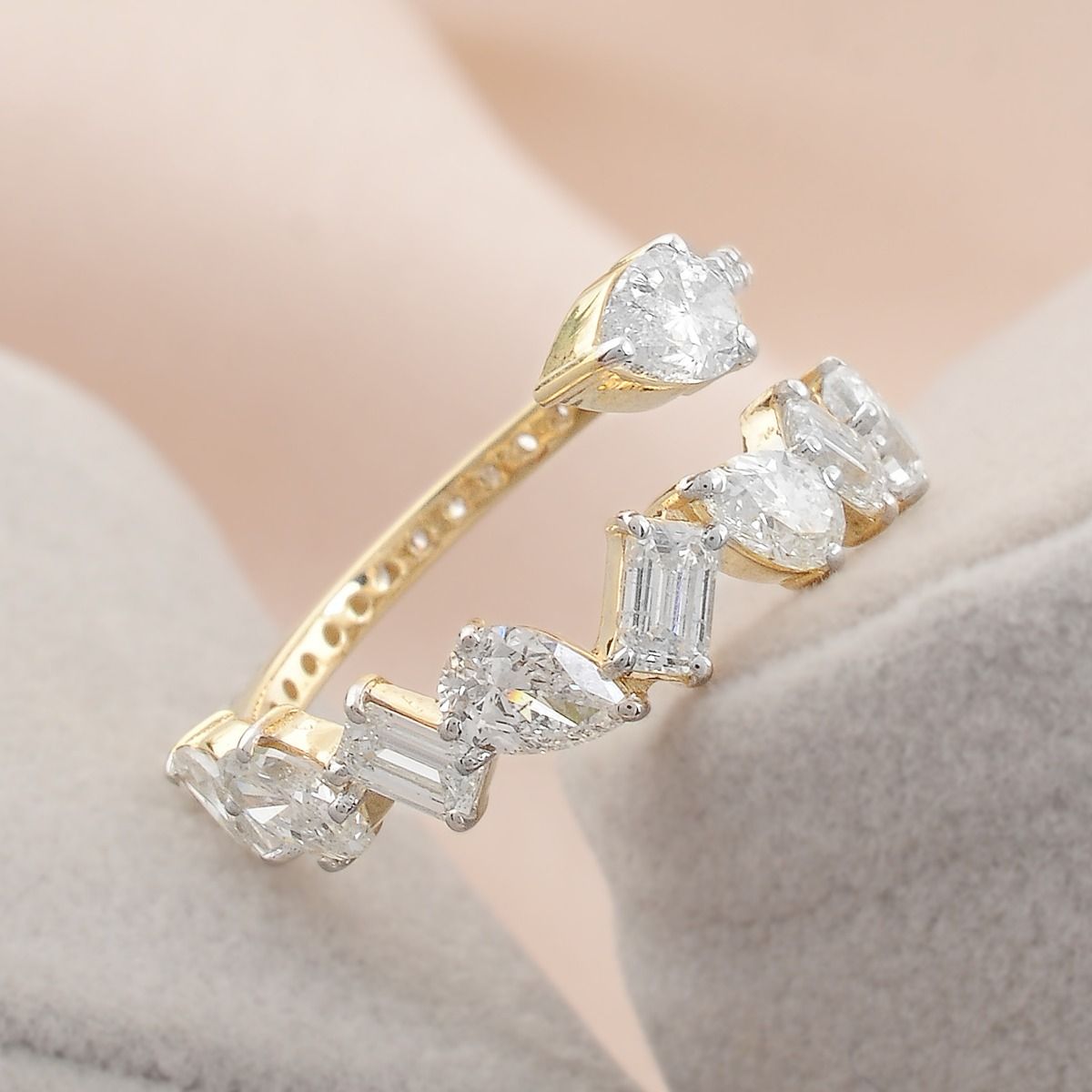 18k Yellow Gold 2.35 TCW SI Clarity HI Color Diamond Cuff Ring Jewelry For Women