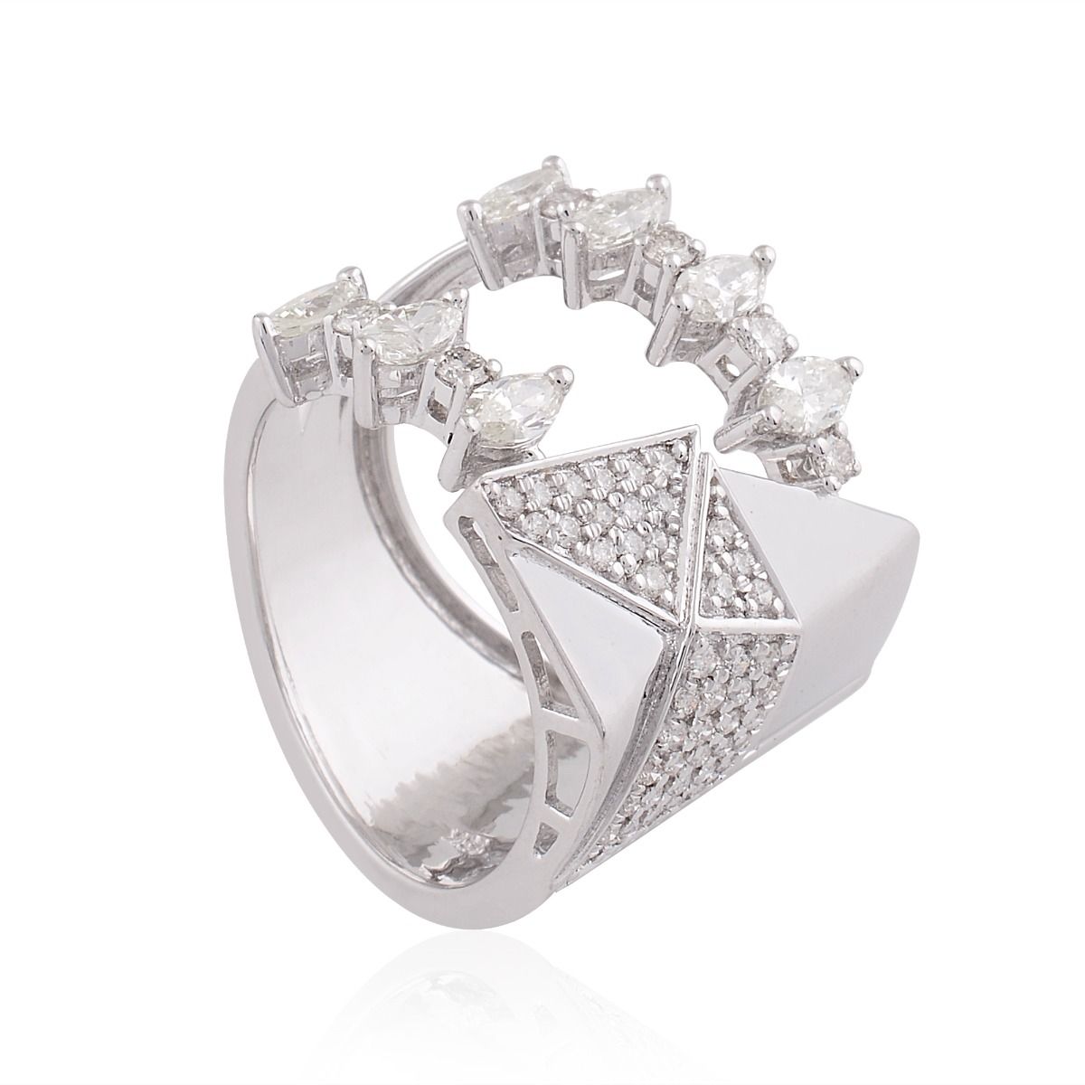 1.14 TCW Solid 18 Kt White Gold SI Clarity HI Color Diamond Promise Designer Ring