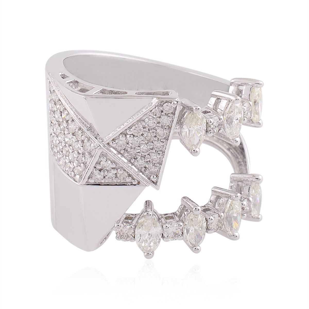 1.14 TCW Solid 18 Kt White Gold SI Clarity HI Color Diamond Promise Designer Ring