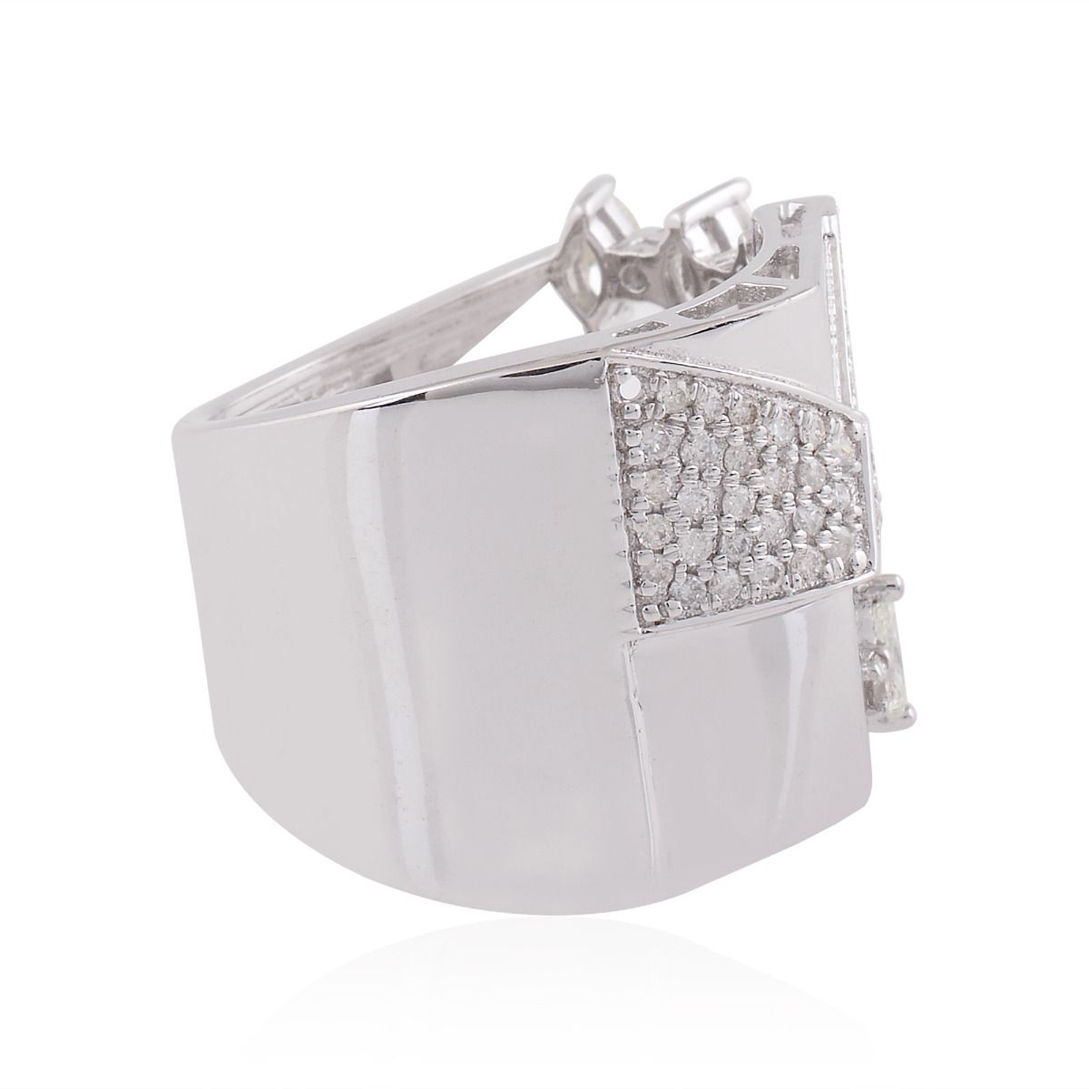 1.14 TCW Solid 18 Kt White Gold SI Clarity HI Color Diamond Promise Designer Ring