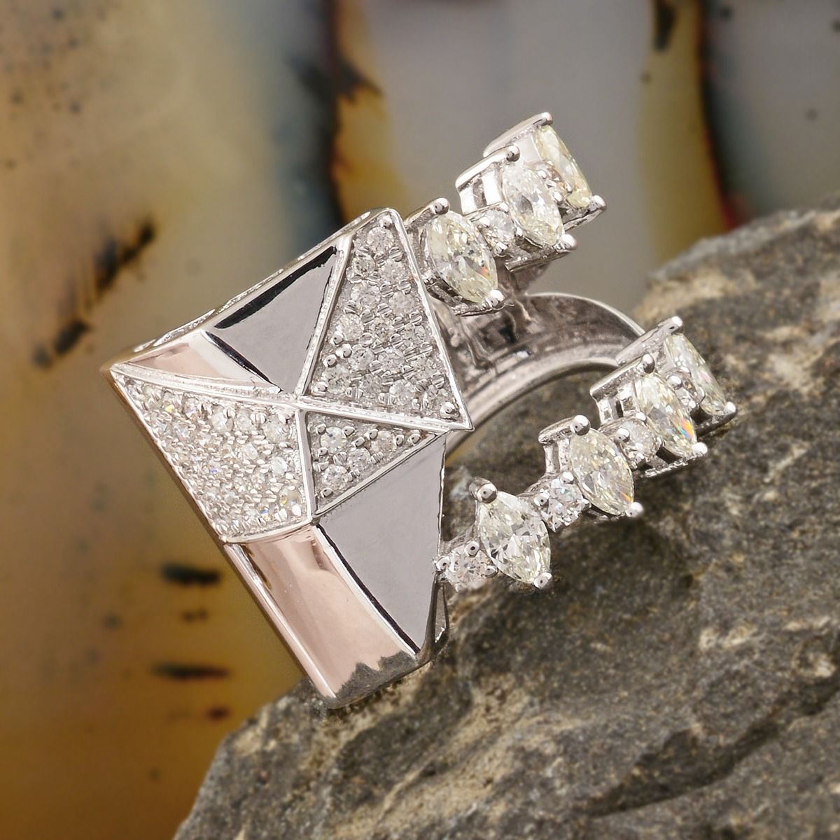 1.14 TCW Solid 18 Kt White Gold SI Clarity HI Color Diamond Promise Designer Ring