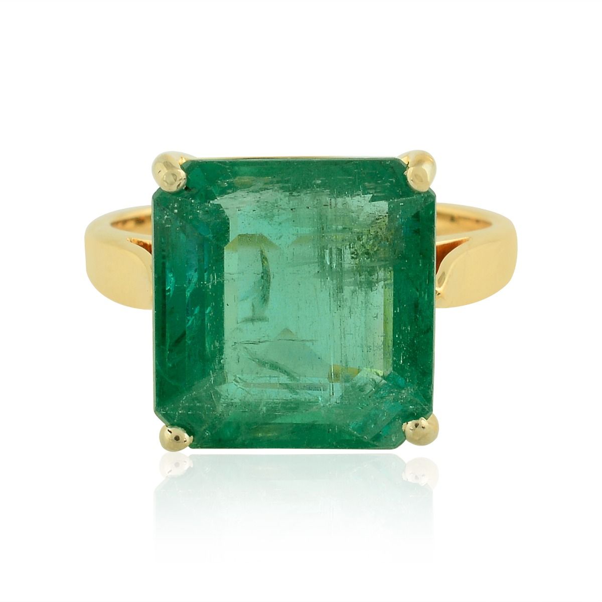 Real Emerald Solid 18 Kt Yellow Gold SI Clarity HI Color Diamond Proposal Ring