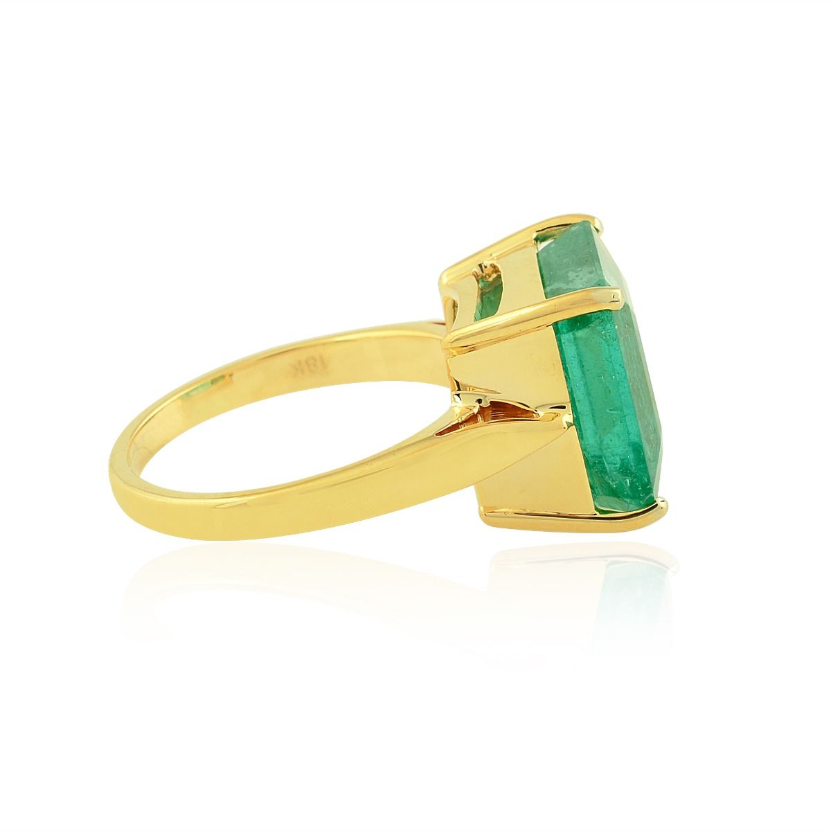 Real Emerald Solid 18 Kt Yellow Gold SI Clarity HI Color Diamond Proposal Ring