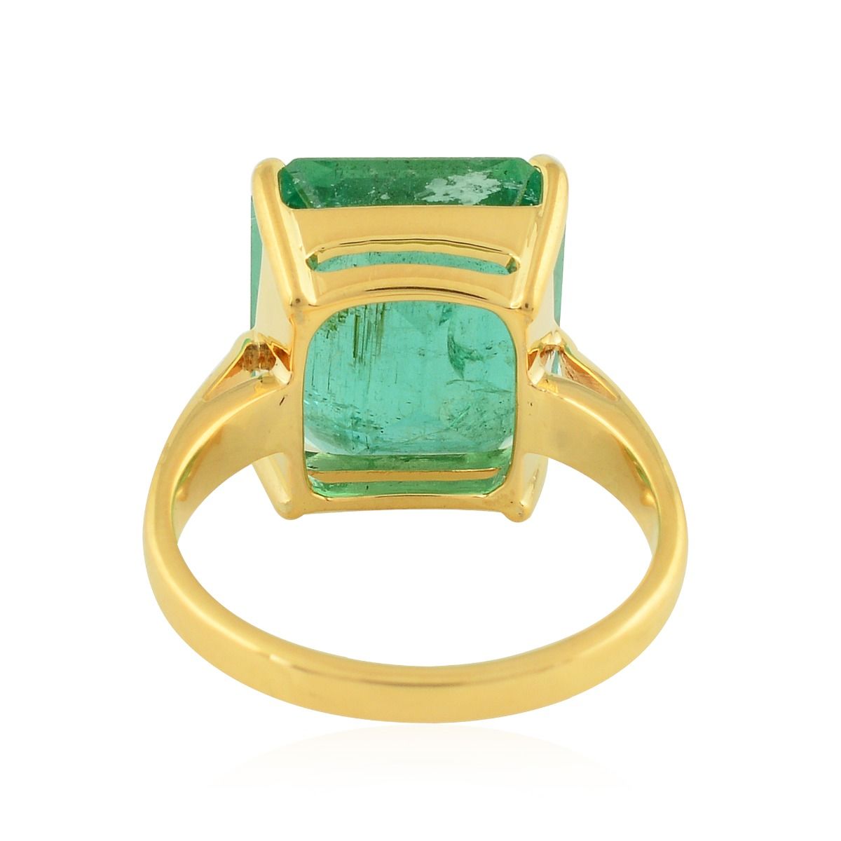 Real Emerald Solid 18 Kt Yellow Gold SI Clarity HI Color Diamond Proposal Ring