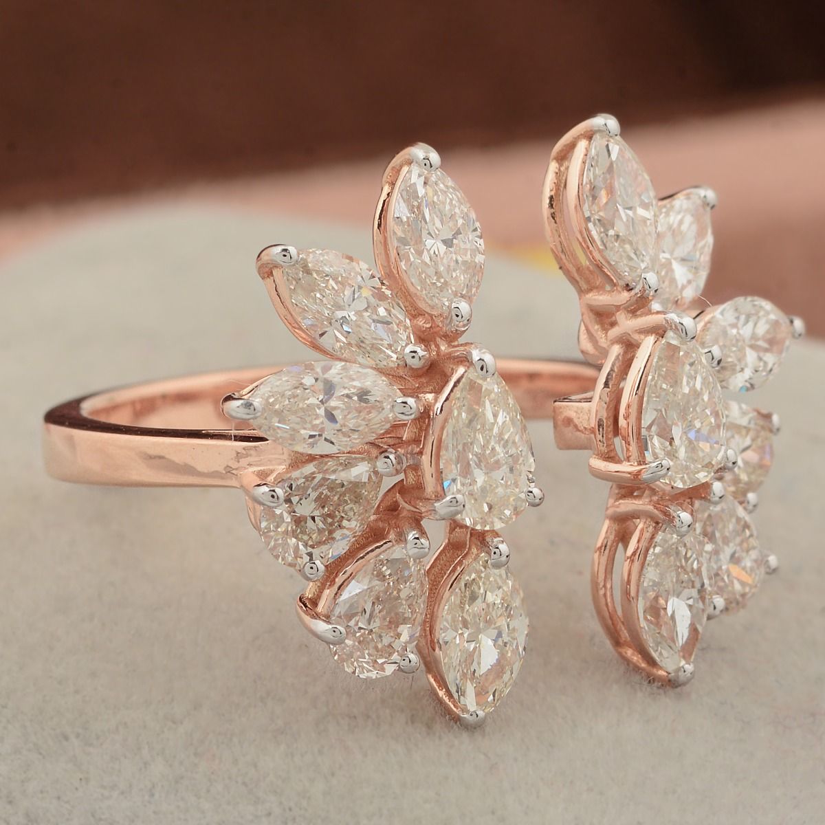 2.75 TCW Hi Color Si Clarity Diamond Open Ring Jewelry 18K Rose Gold Handmade Adjustable Design | Engagement Ring for Women