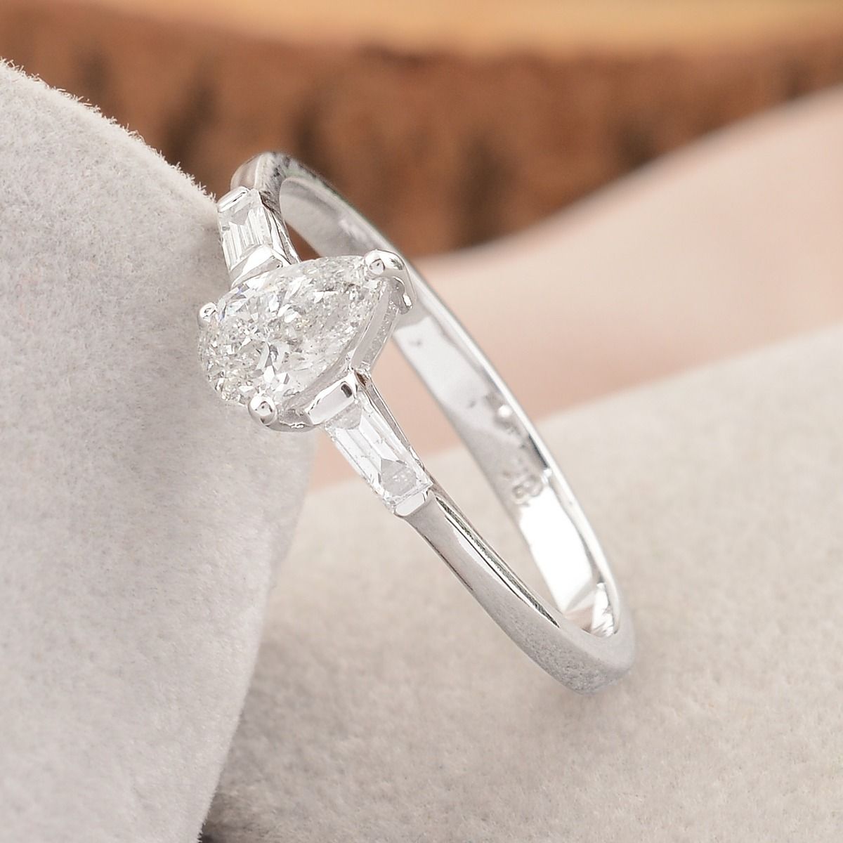 0.54 TCW SI Clarity HI Color Diamond 18k White Gold Engagement Ring Handmade Jewelry For Women