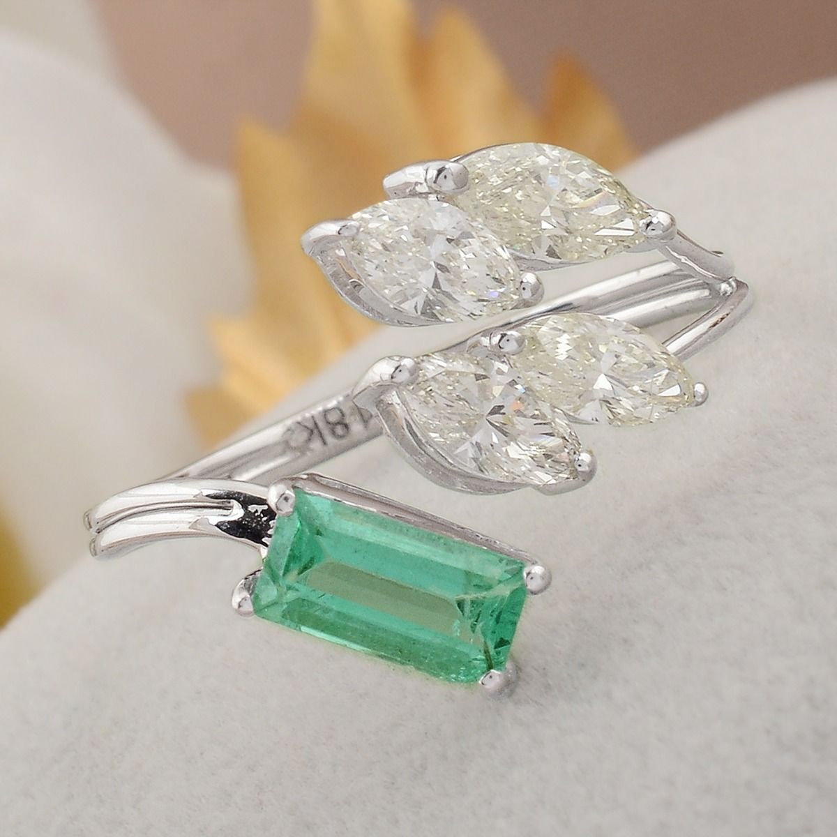 1.35 TCW 18k White Gold SI Clarity HI Color Diamond Zambian Emerald Gemstone Statement Ring Handmade Jewelry