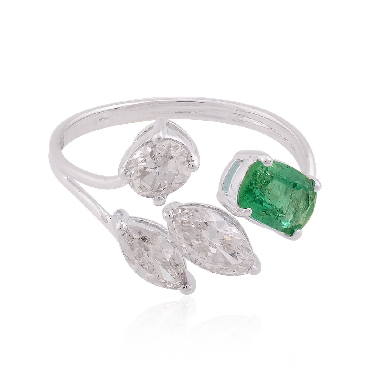 1.37 TCW 18k White Gold SI Clarity HI Color Diamond Zambian Emerald Gemstone Statement Ring Handmade Jewelry