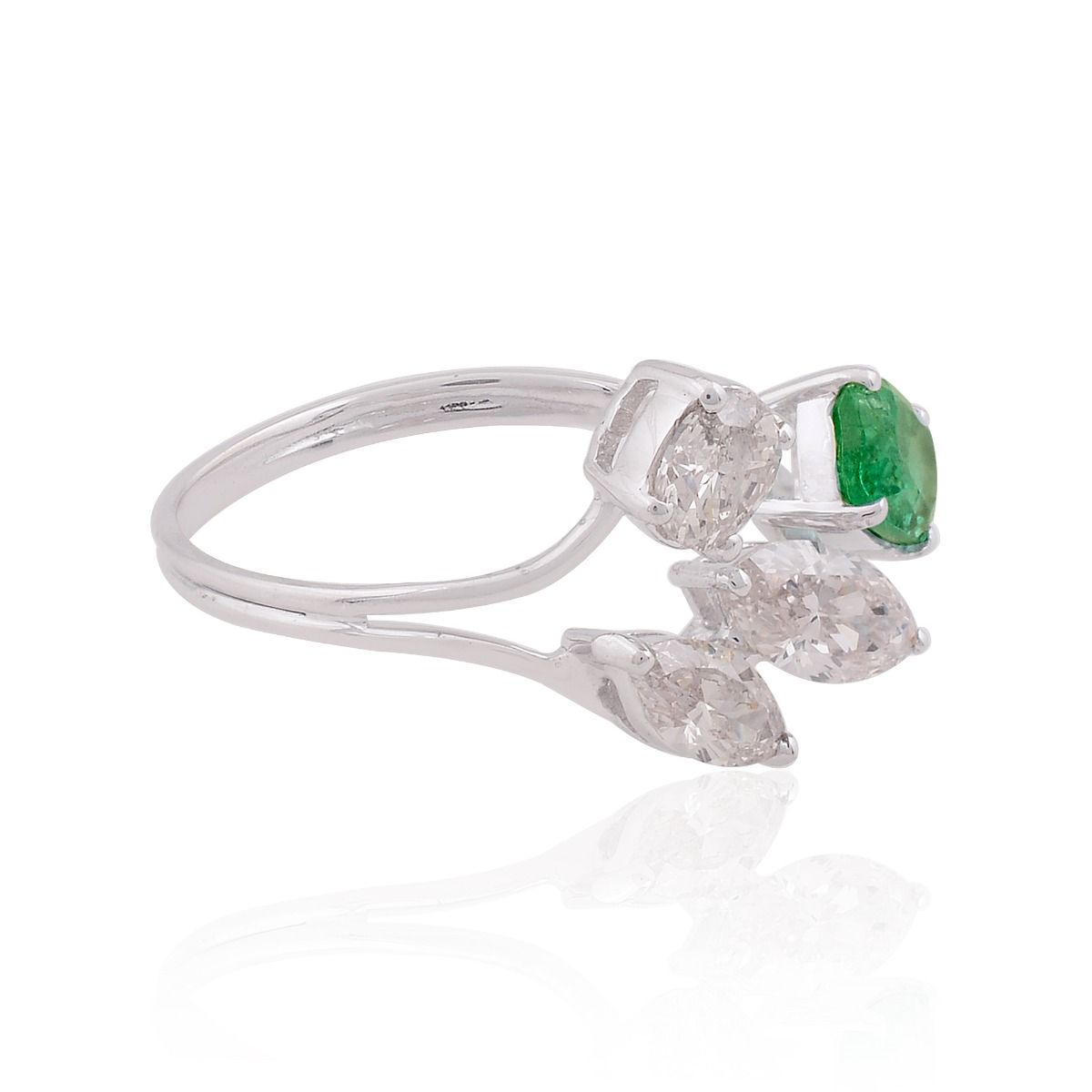 1.37 TCW 18k White Gold SI Clarity HI Color Diamond Zambian Emerald Gemstone Statement Ring Handmade Jewelry