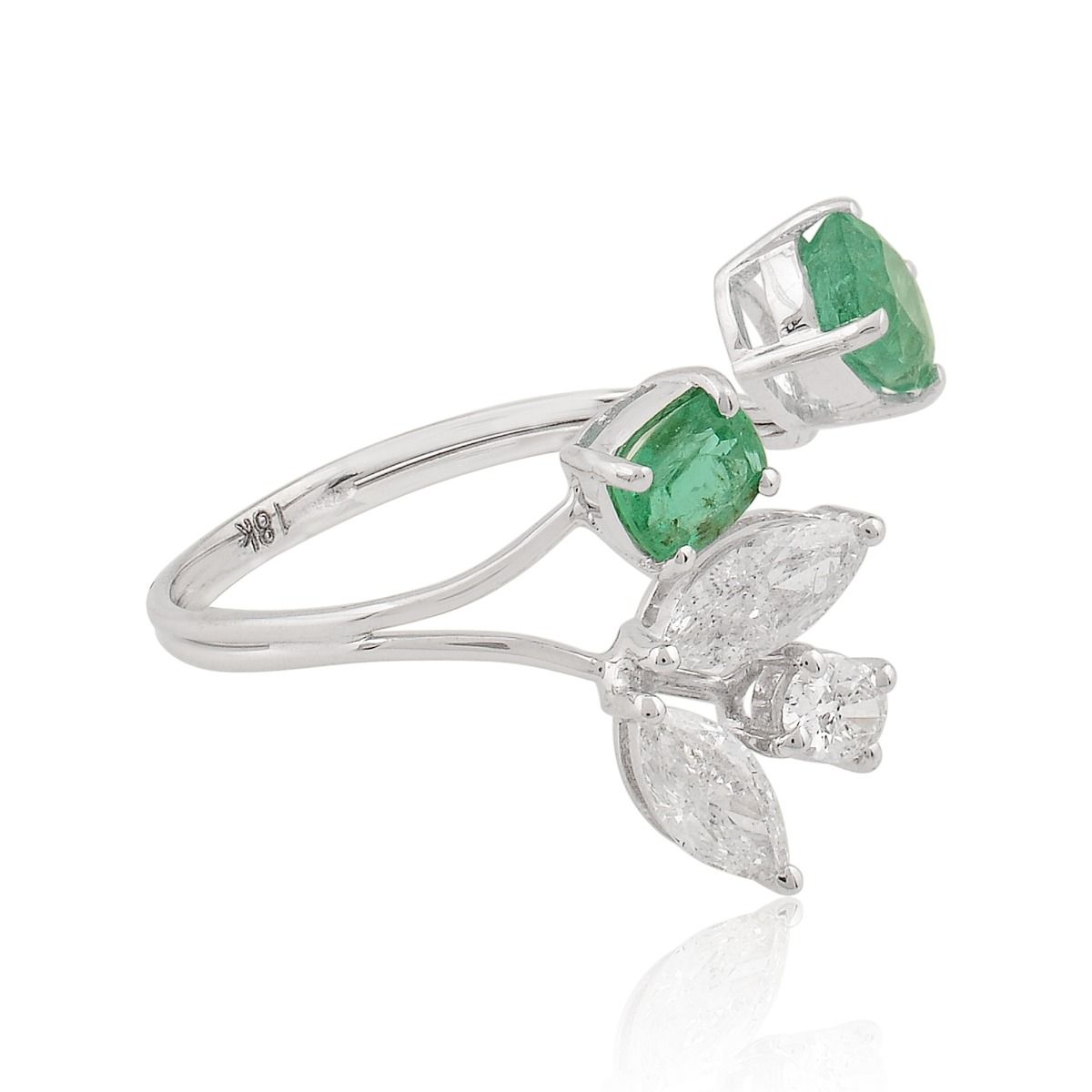 1.45 TCW 18k White Gold SI Clarity HI Color Diamond Zambian Emerald Gemstone Open Ring Handmade Jewelry