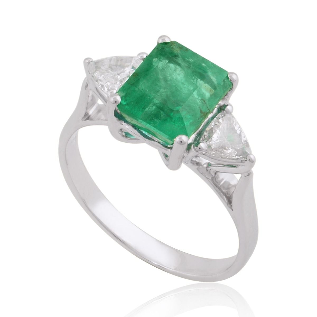 3.03 TCW 18k White Gold SI Clarity HI Color Diamond Zambian Emerald Gemstone Solitaire Ring Handmade Jewelry