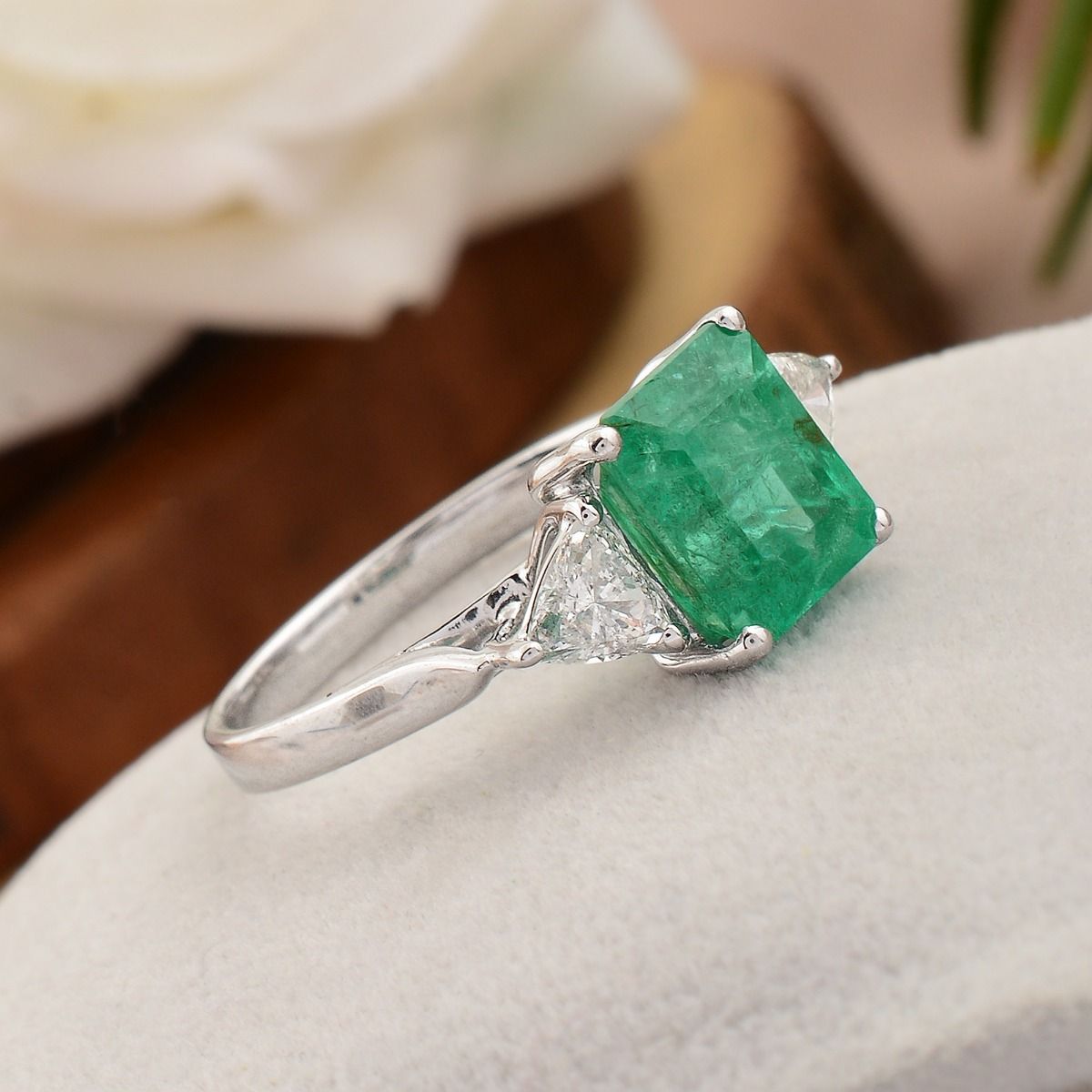 3.03 TCW 18k White Gold SI Clarity HI Color Diamond Zambian Emerald Gemstone Solitaire Ring Handmade Jewelry