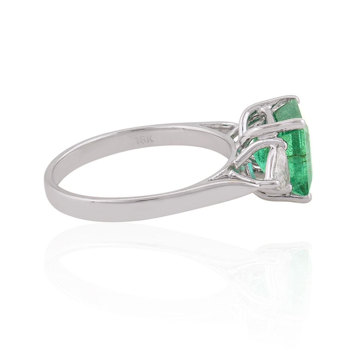 3.03 TCW 18k White Gold SI Clarity HI Color Diamond Zambian Emerald Gemstone Solitaire Ring Handmade Jewelry