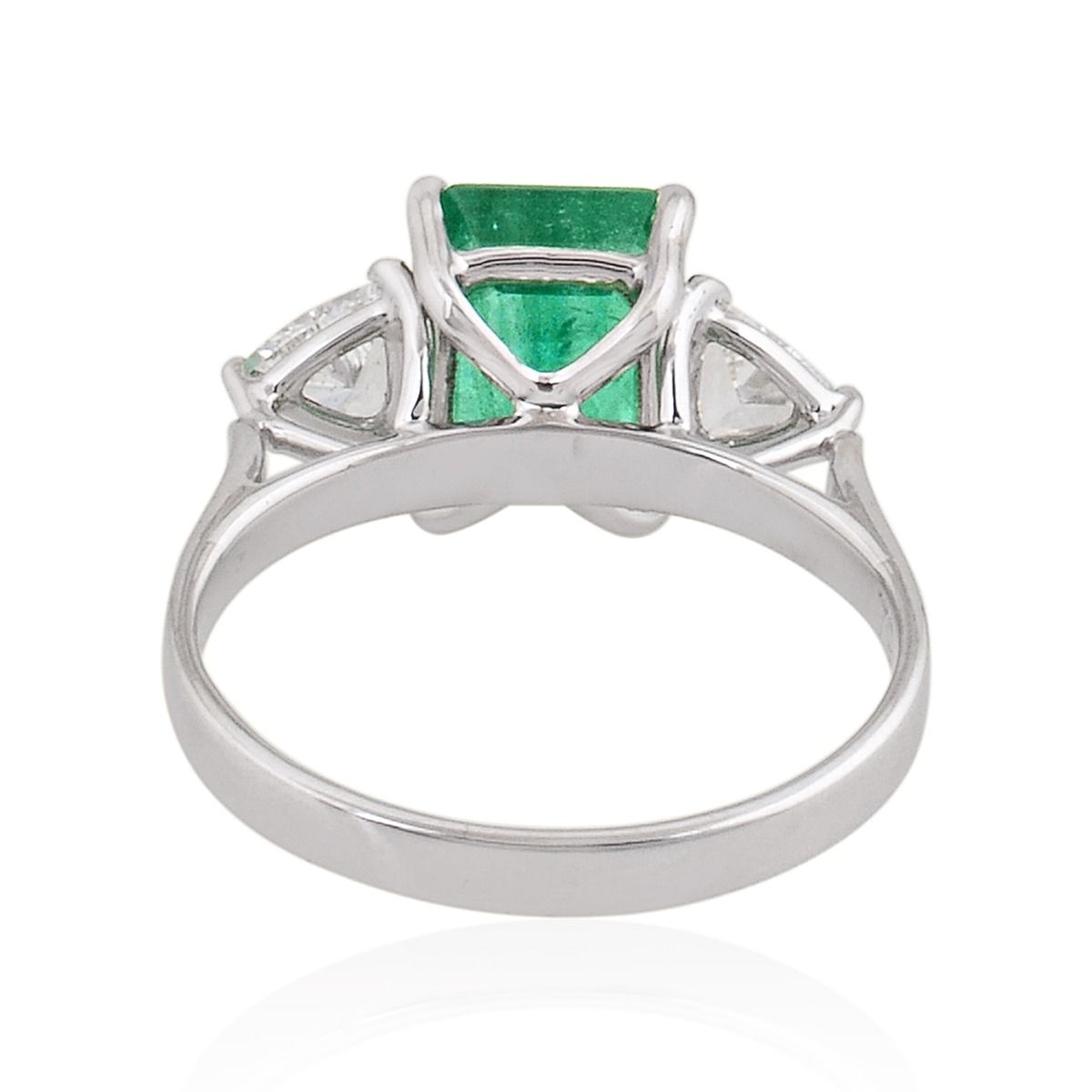 3.03 TCW 18k White Gold SI Clarity HI Color Diamond Zambian Emerald Gemstone Solitaire Ring Handmade Jewelry