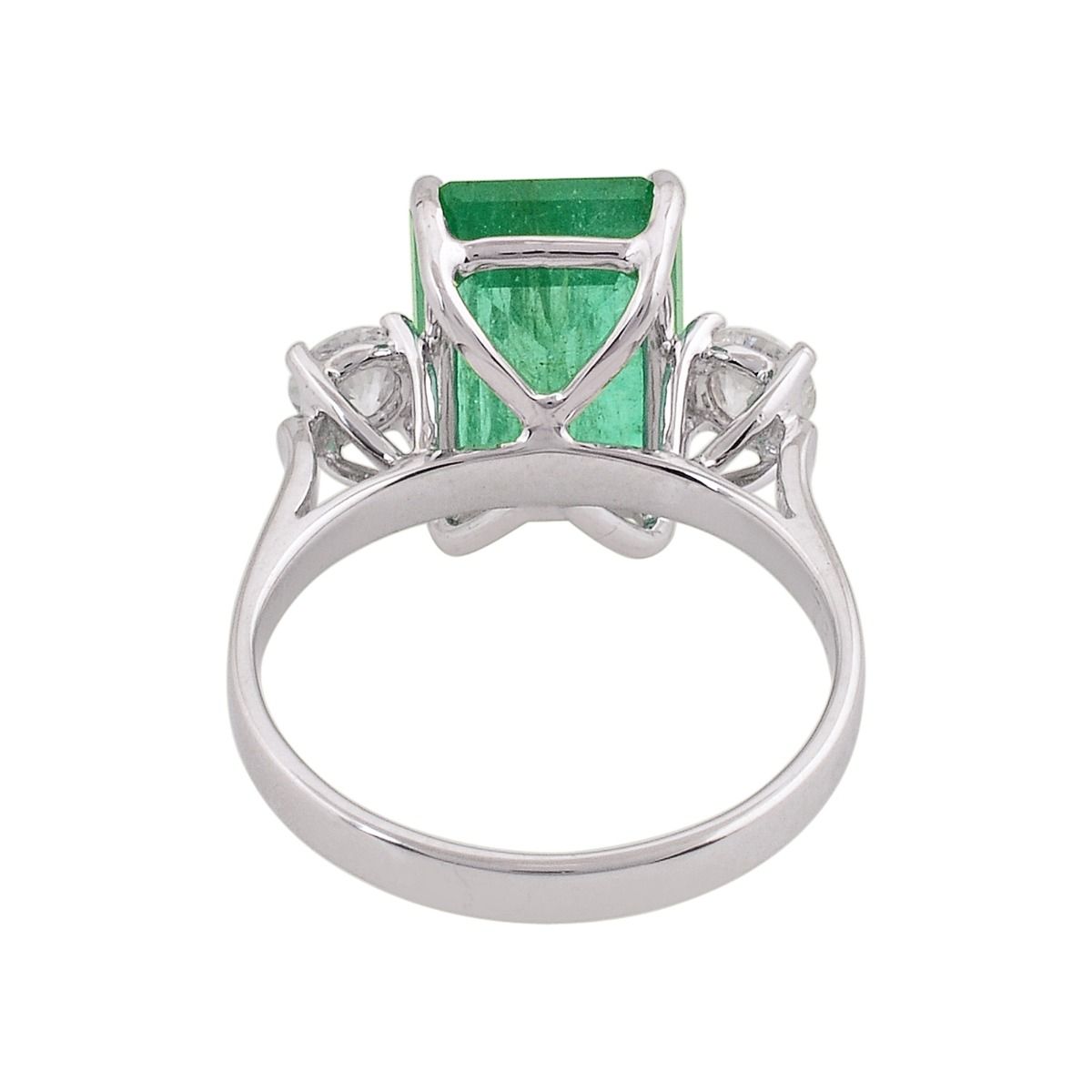 5.15 TCW 18k White Gold SI Clarity HI Color Diamond Zambian Emerald Gemstone Solitaire Ring Handmade Jewelry