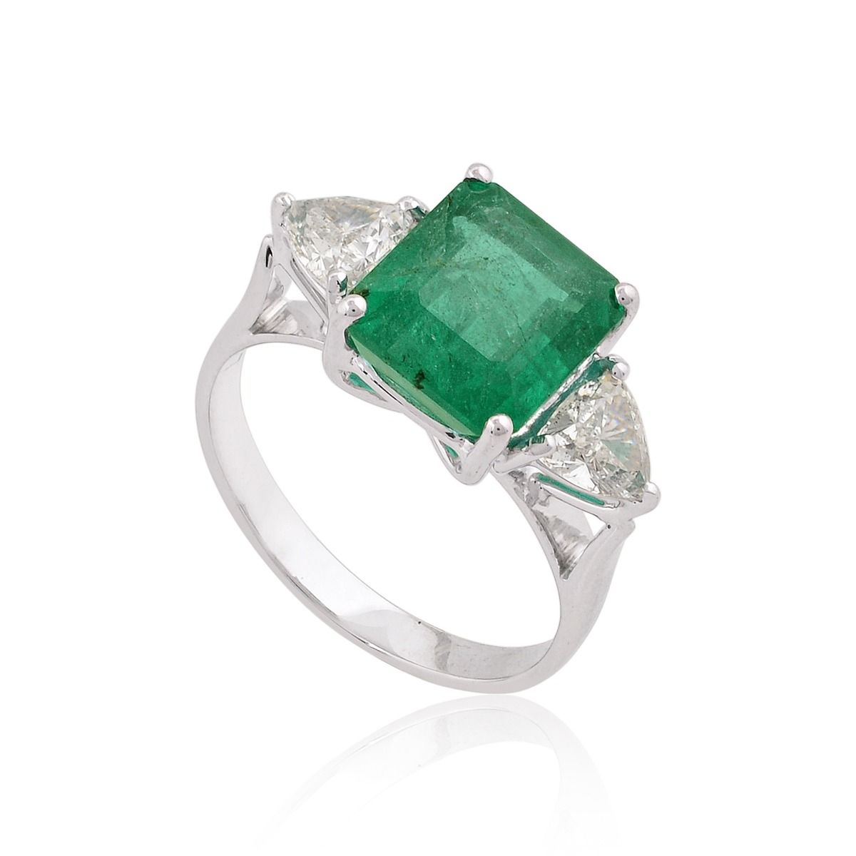 4.24 TCW 18k White Gold SI Clarity HI Color Diamond Zambian Emerald Gemstone Solitaire Ring Handmade Jewelry