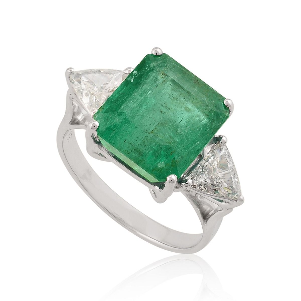 7.38 TCW 18 k White Gold SI Clarity HI Color Diamond Zambian Emerald Gemstone Solitaire Ring Handmade Jewelry