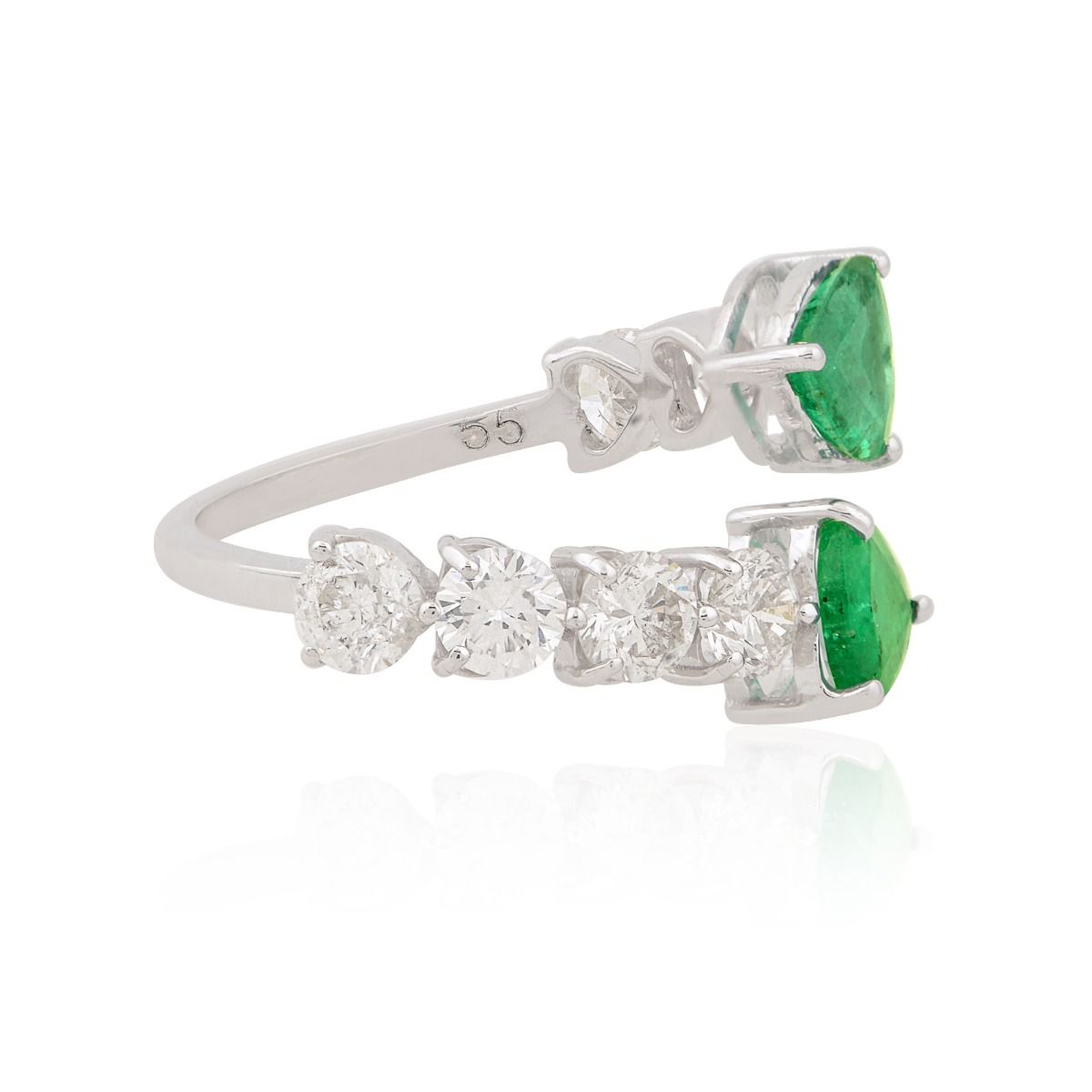 18k White Gold 3.01 TCW SI Clarity HI Color Diamond Zambian Emerald Gemstone Cuff Ring Jewelry For Women