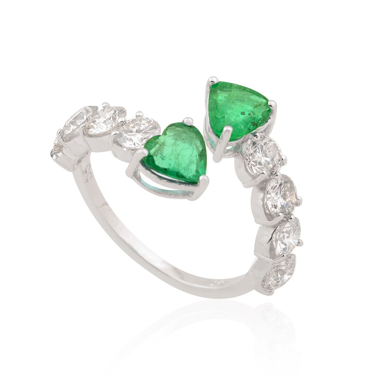 18k White Gold 3.01 TCW SI Clarity HI Color Diamond Zambian Emerald Gemstone Cuff Ring Jewelry For Women