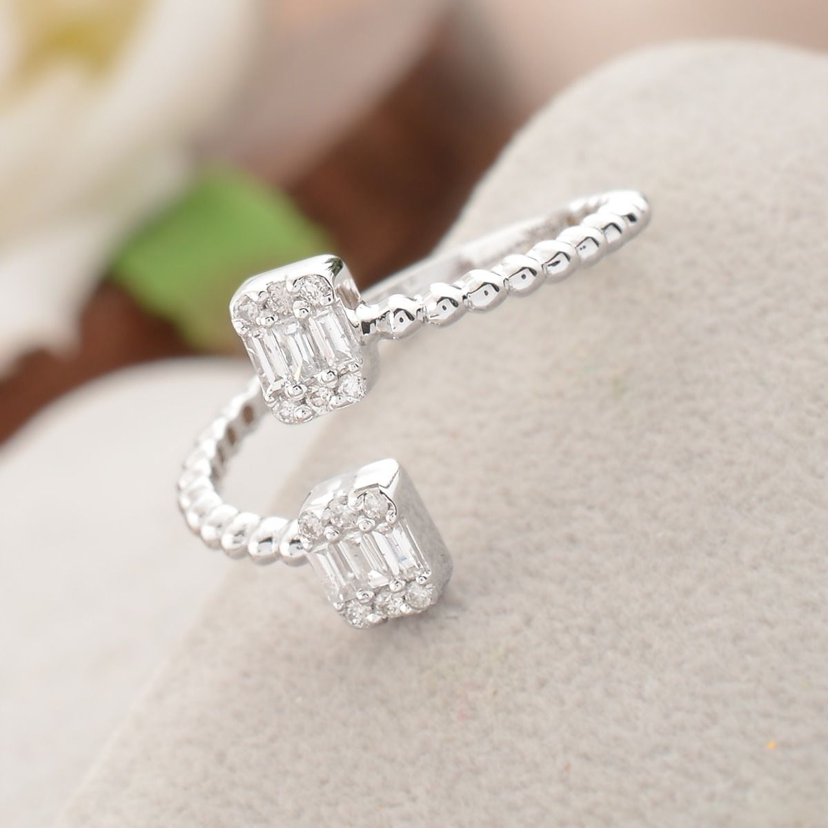 0.20 TCW White Gold SI Clarity HI Color Diamond Baguette Cuff Ring Handmade Jewelry