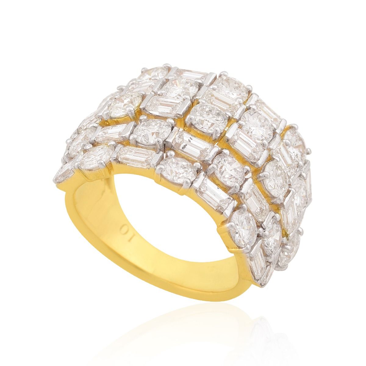 18k Yellow Gold 5.90 TCW SI Clarity HI Color Diamond Multi Layer Party Wear Ring Handmade Jewelry For Women