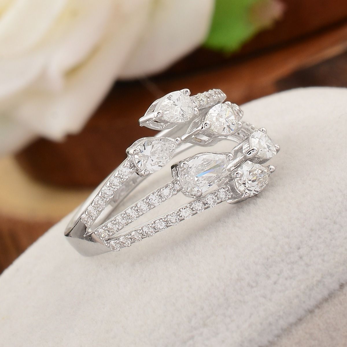 1.33 TCW 18k White Gold SI Clarity HI Color Diamond Cage Ring Handmade Jewelry