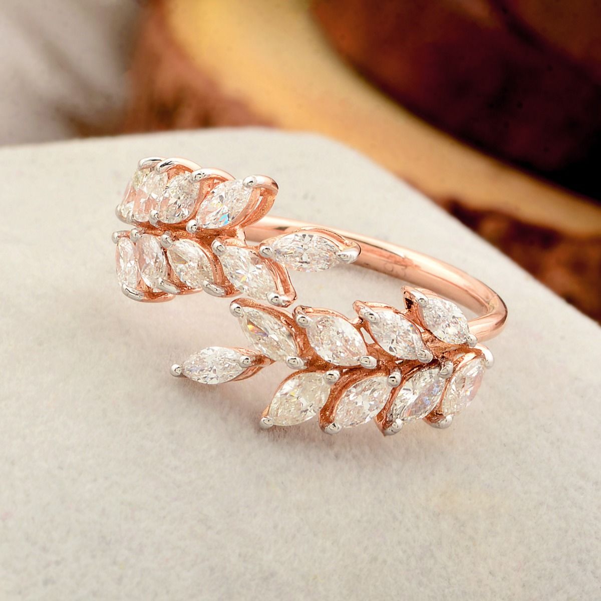 18k Rose Gold 1.32 TWC SI Clarity HI Color Diamond Marquise Cuff Ring Handmade Jewelry For Women