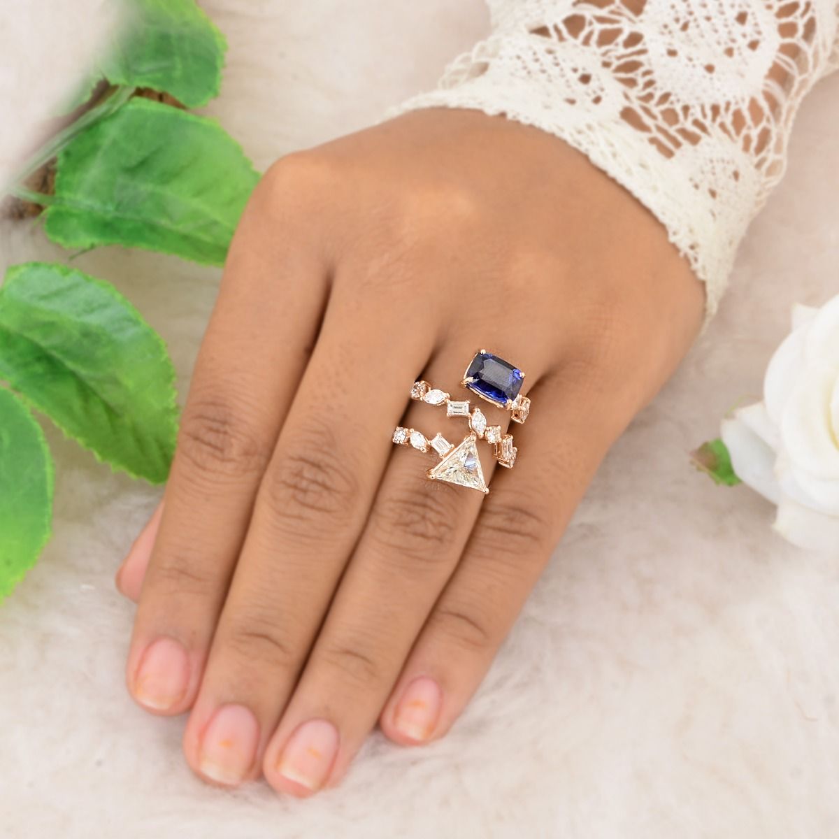 5.54 TCW SI Clarity HI Color Diamond Blue Sapphire Gemstone In 18k Rose Gold |Rose Gold Ring |Criss Cross Ring |Diamond Rings |Jewelry For Women |Gift For Her