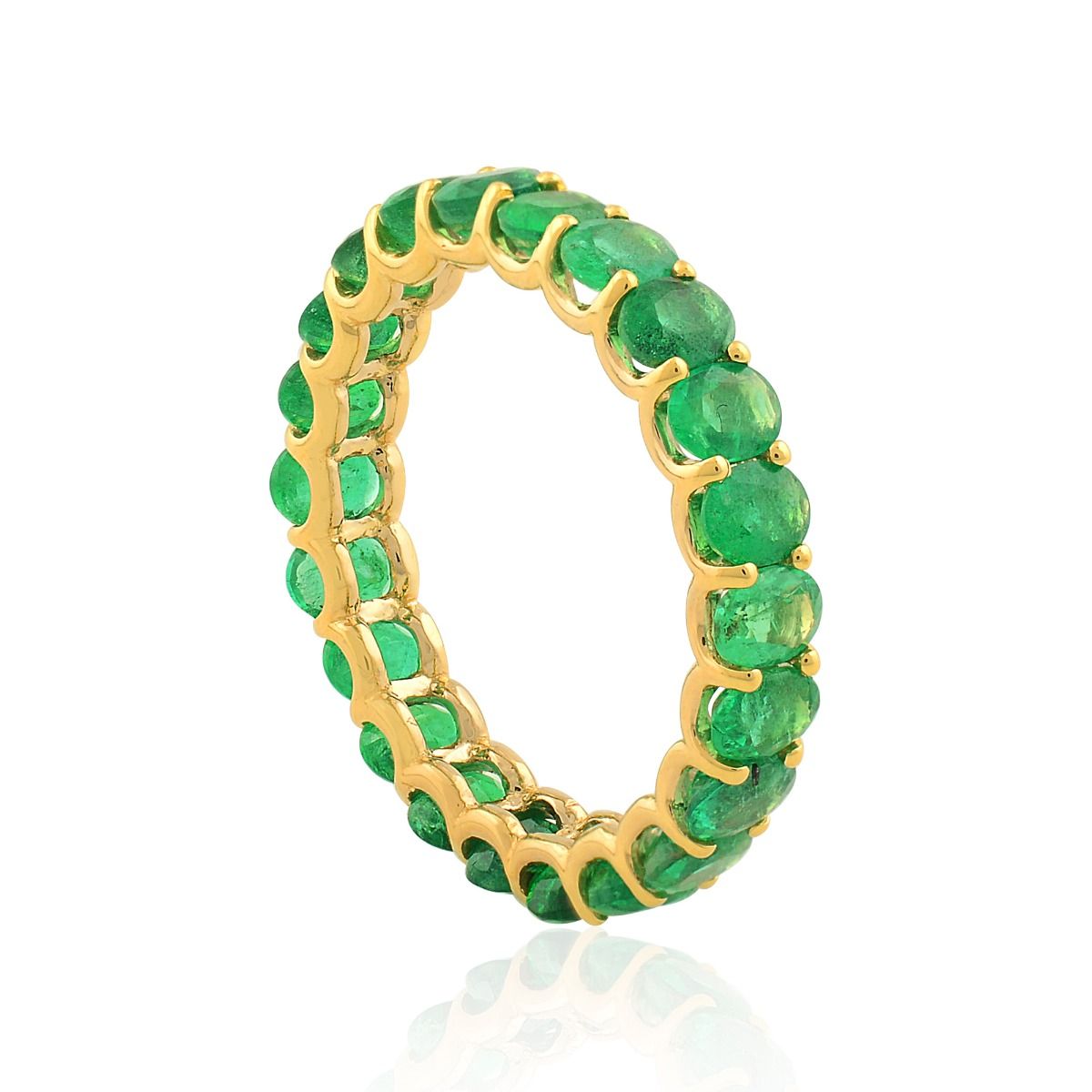 18k Yellow Gold 4.05 TCW SI Clarity HI Color Diamond Zambian Emerald Gemstone Band Ring Handmade Jewelry For Women