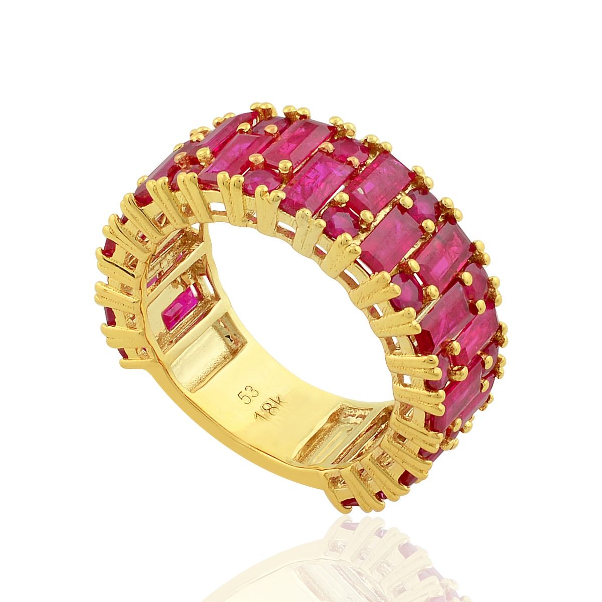 18k Yellow Gold 5.76 TCW SI Clarity HI Color Diamond Ruby Gemstone Band Ring Handmade Jewelry