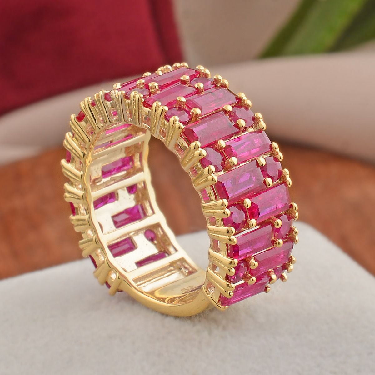 18k Yellow Gold 5.76 TCW SI Clarity HI Color Diamond Ruby Gemstone Band Ring Handmade Jewelry