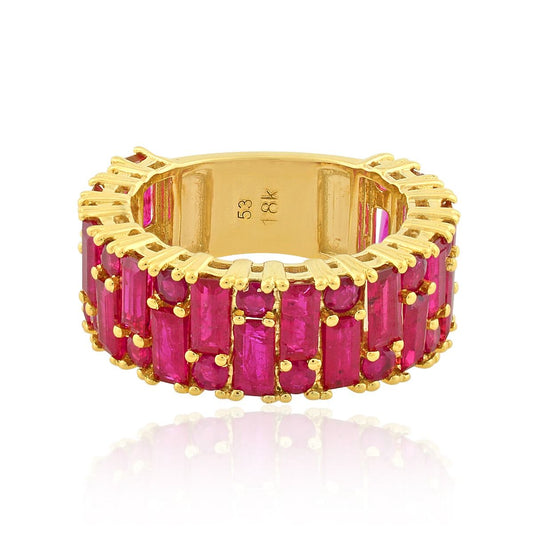 18k Yellow Gold 5.76 TCW SI Clarity HI Color Diamond Ruby Gemstone Band Ring Handmade Jewelry