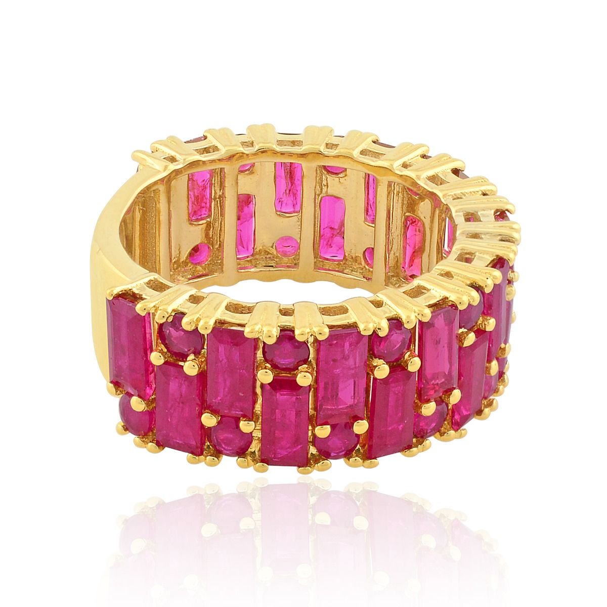 18k Yellow Gold 5.76 TCW SI Clarity HI Color Diamond Ruby Gemstone Band Ring Handmade Jewelry