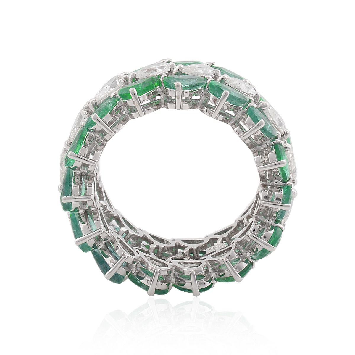 18k White Gold 6.90 TCW SI Clarity HI Color Diamond Zambian Emerald Gemstone Band Ring Handmade Jewelry