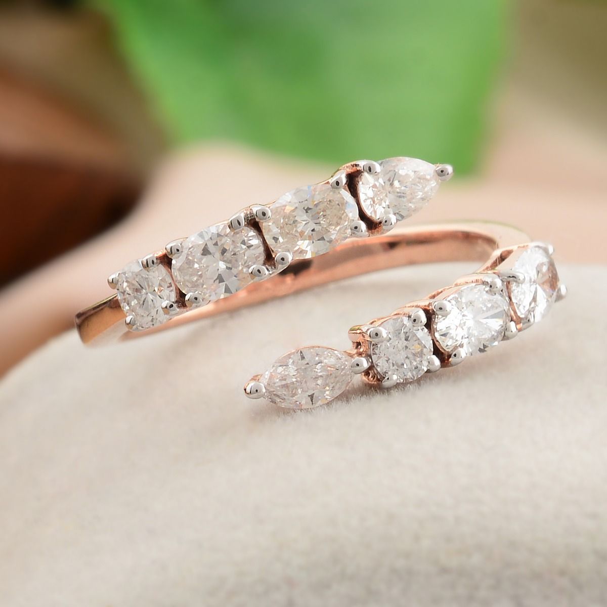 1.03 TCW 18k Rose Gold SI Clarity HI color Diamond Cuff Ring Handmade Jewelry