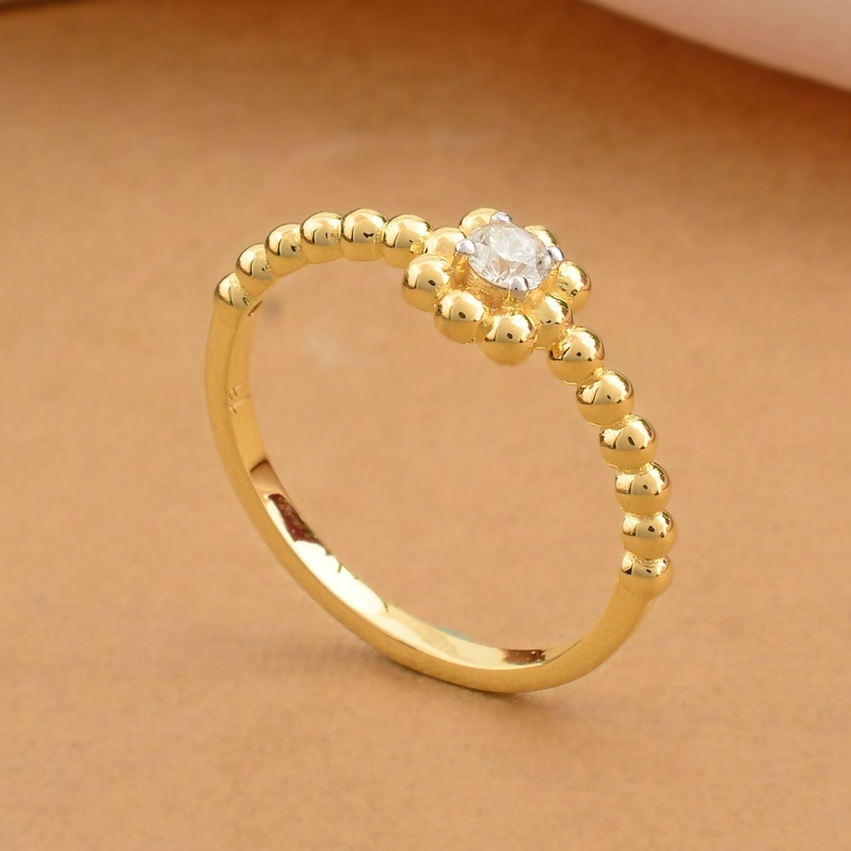 0.16 TCW 18k Yellow Gold SI Clarity HI Color Diamond Beaded Engagement Ring Handmade Jewelry