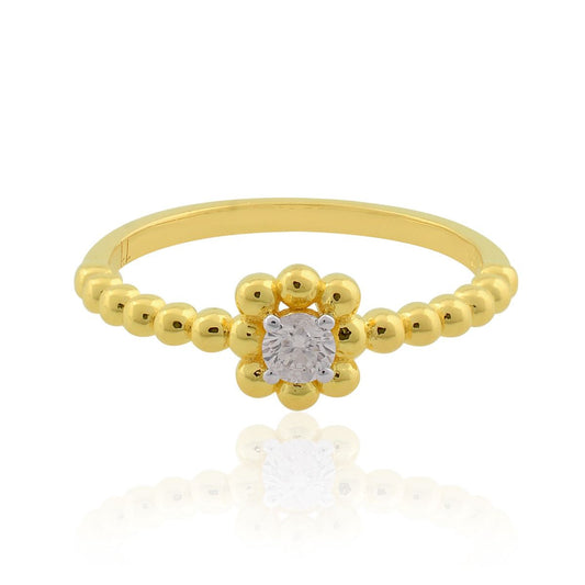 0.16 TCW 18k Yellow Gold SI Clarity HI Color Diamond Beaded Engagement Ring Handmade Jewelry