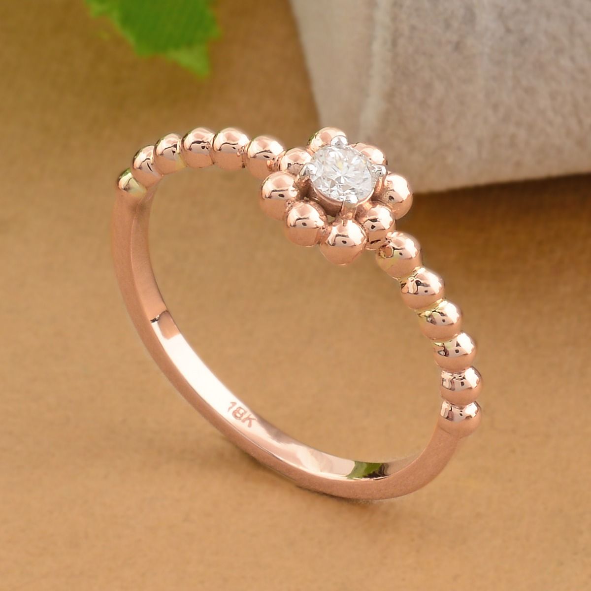 0.14 TCW 18k Rose Gold SI Clarity HI Color Diamond Beaded Engagement Ring Handmade Jewelry