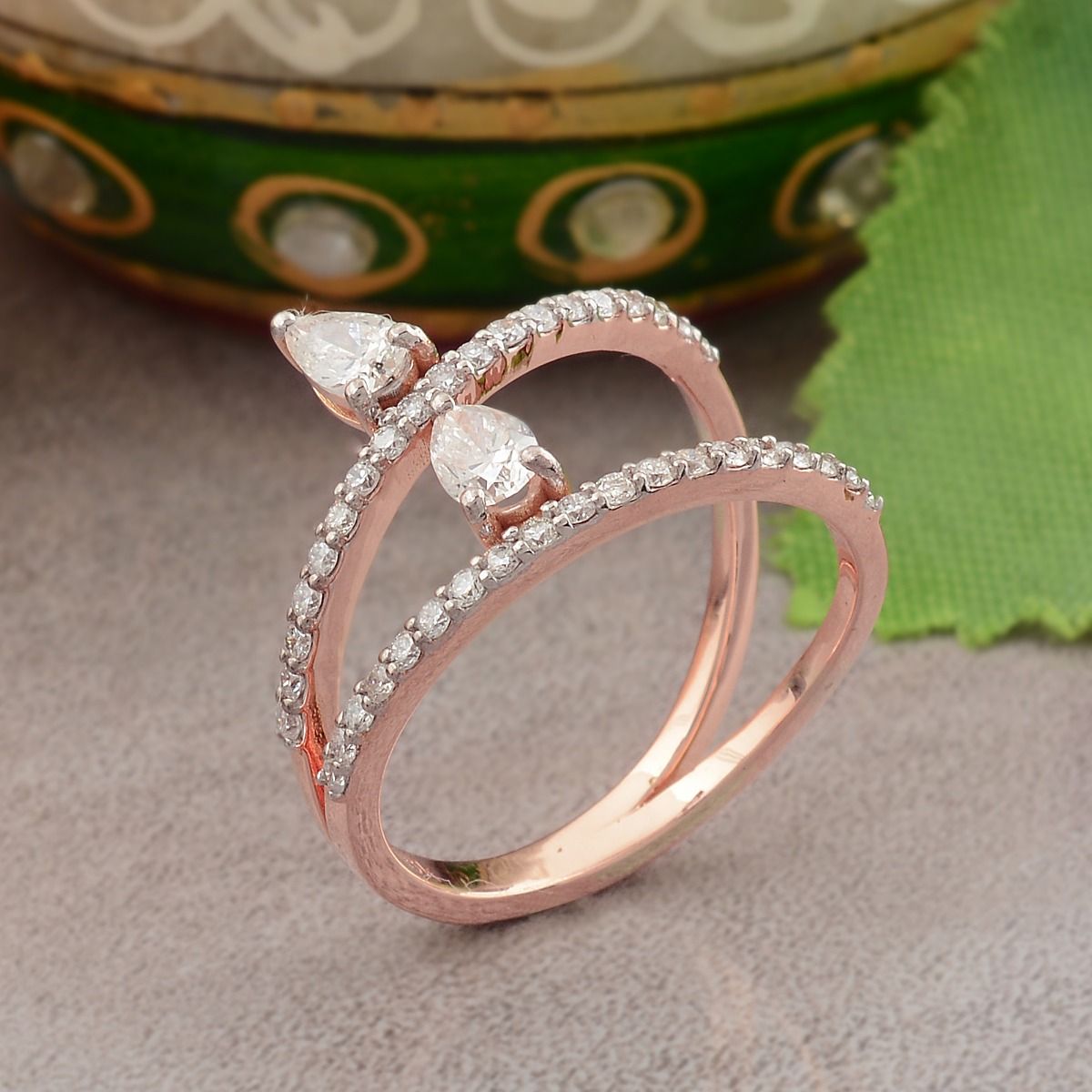 0.75 TCW 18k Rose Gold SI Clarity HI Color Diamond Statement Ring Handmade Jewelry