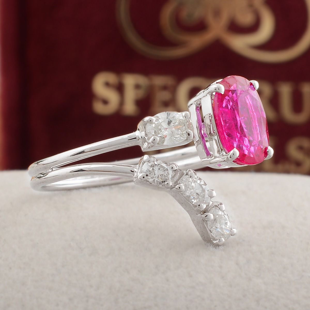 1.58 TCW 18k White Gold SI Clarity HI Color Diamond Ruby Gemstone Cuff Ring Handmade Jewelry