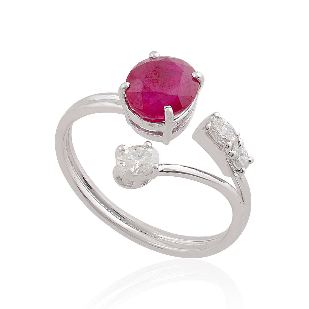 2.32 18k White Gold SI Clarity HI Color Diamond Ruby Gemstone Cuff Ring Handmade Jewelry