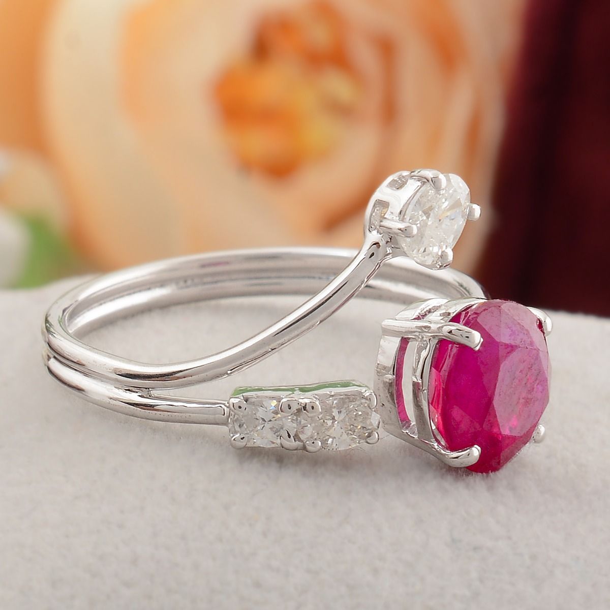 2.32 18k White Gold SI Clarity HI Color Diamond Ruby Gemstone Cuff Ring Handmade Jewelry