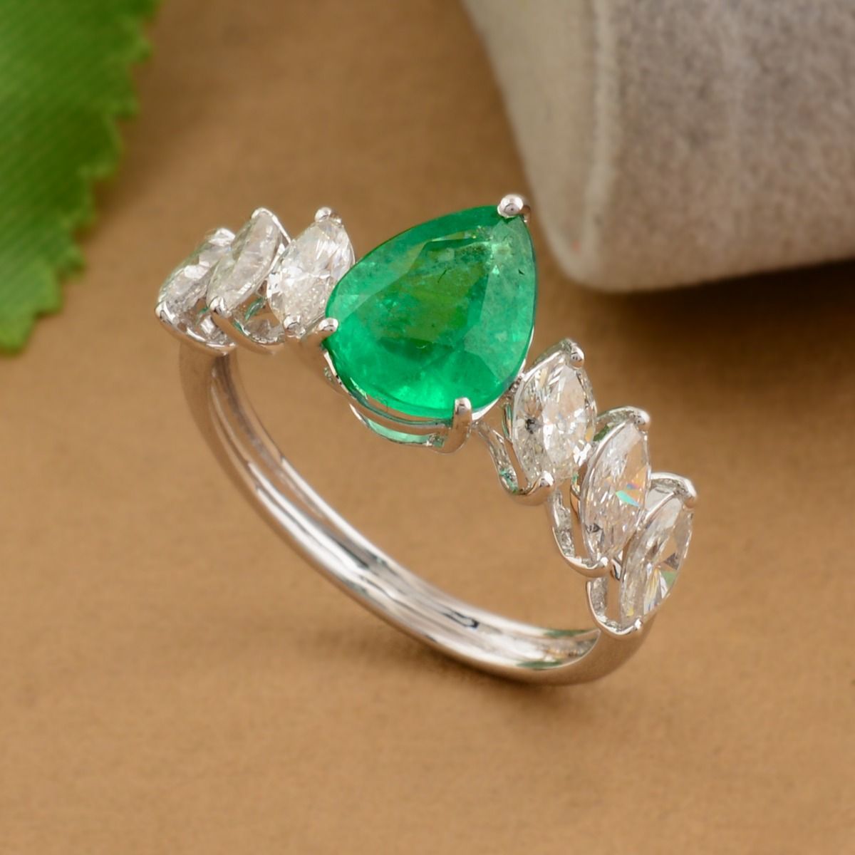 2.69 TCW 18k White Gold SI Clarity HI Color Diamond Zambian Emerald Gemstone Solitaire Ring Handmade Jewelry