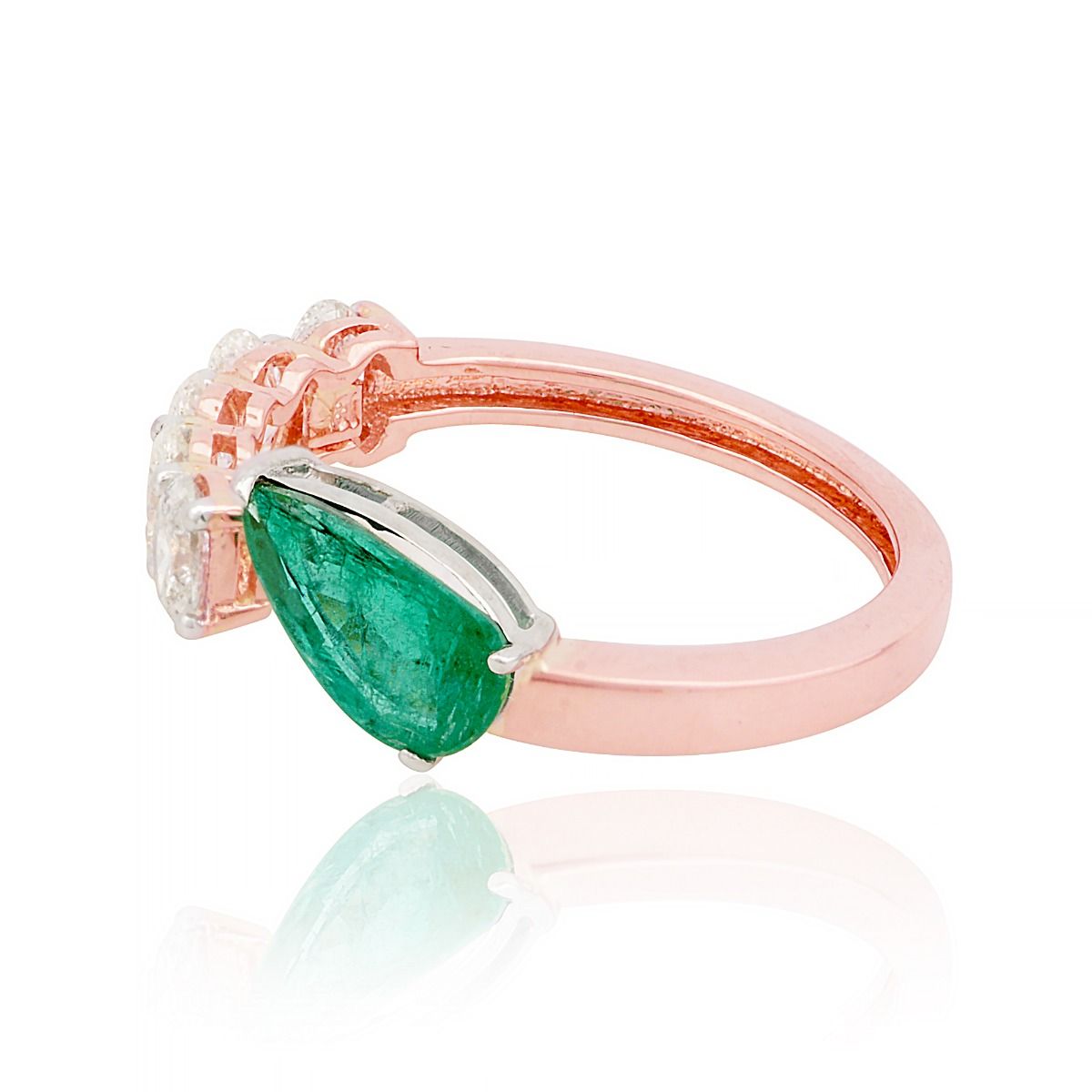 1.71 TCW 18k Rose Gold SI Clarity HI Color Diamond Zambian Emerald Gemstone Cuff Ring Handmade Jewelry